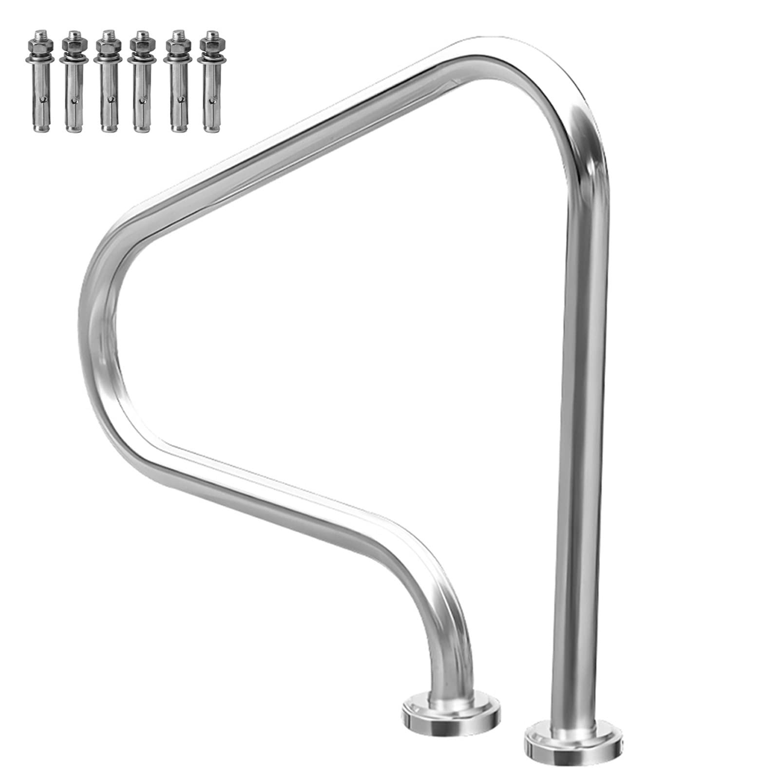 FUYAO Pool Handrail | Silver Stainless Steel Railing For Swimming Pools | Deck To Deck Mounted Pool Transitional Hand Rails,Outdoor Non-Slip Safety Entry Aid Grab Handle