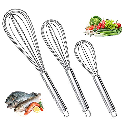 Varilla para Batir de Acero Inoxidable, FANDE Barillas Batir Manual, Balloon Whisk Batidora, Varilla para Batir Manual de Acero Inoxidable, 3 Batidor Set (8 + 10 + 12) pulgadas Cover