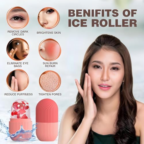 Image of Ice Roller for Face & Eyes | Silicone Ice Facial Massager for Skin Care, Puffiness, Dark Circles & Glowing Skin | Reusable Beauty Tool for Women & Men | Multi Color Variants (Pink)