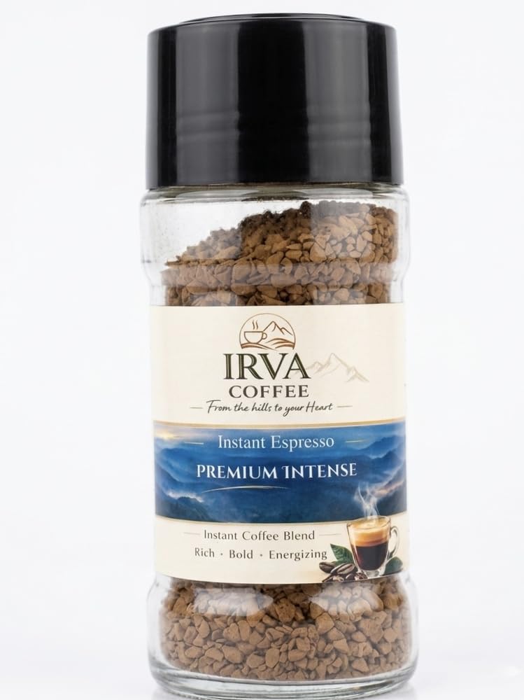 IRVA Premium Intense | Strong & Bold Freeze-Dried Instant Coffee | Rich Aroma, Deep Flavor | Instant Espresso | Black or Milk based strong coffee | Crafted for Power-Packed Days — Work, Workouts, Creativity & Outdoors | Boardroom Deals to Outdoor Shoots to Workout Goals | 50g | 18–25 Cups-image-3