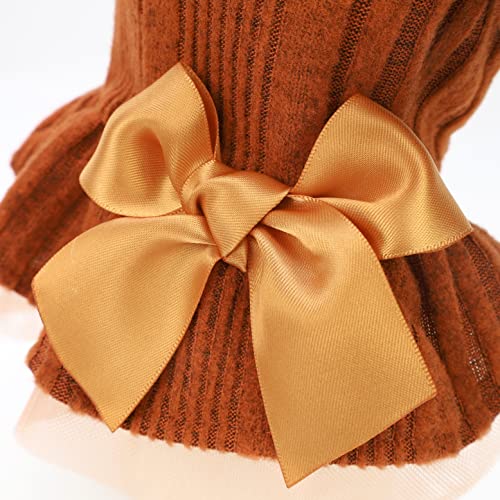 Fitwarm Knitted Dog Tulle Sweater Dress, Dog Winter Clothes For Small Dogs Girl, Cat Apparel, Orange, Large #TOP6