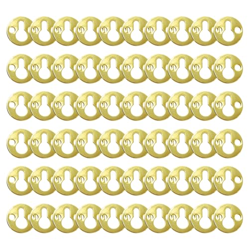 Image of 60Pcs 1 inch Metal Round Type Keyhole Hangers Hanging Films Shelf Brackets Hangers Hardware for Photo Picture Frame Hanging with Screws, Gold