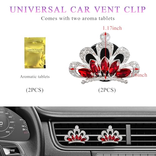 Image of Yourkar 2 PCS Bling Car Air Vent Clips, Crystal Rhinestone Crown Vent Decorative Air Freshener Clips, Sparkly Diamond A /C Outlet Aroma Diffuser Clip for Vehicles, Car Accessories (Red)