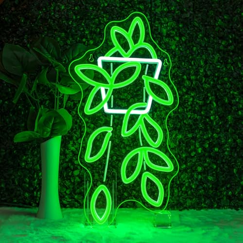 Image of Pothos Pots Neon Sign Botanical LED Wall Decor for Plant Shops, Home Gardens & Green Spaces, USB-Powered with Adjustable Brightness Design