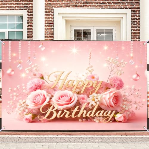Image of Nuxovilar Luxury Birthday Banner Backdrop 71 inchx43 Polyester