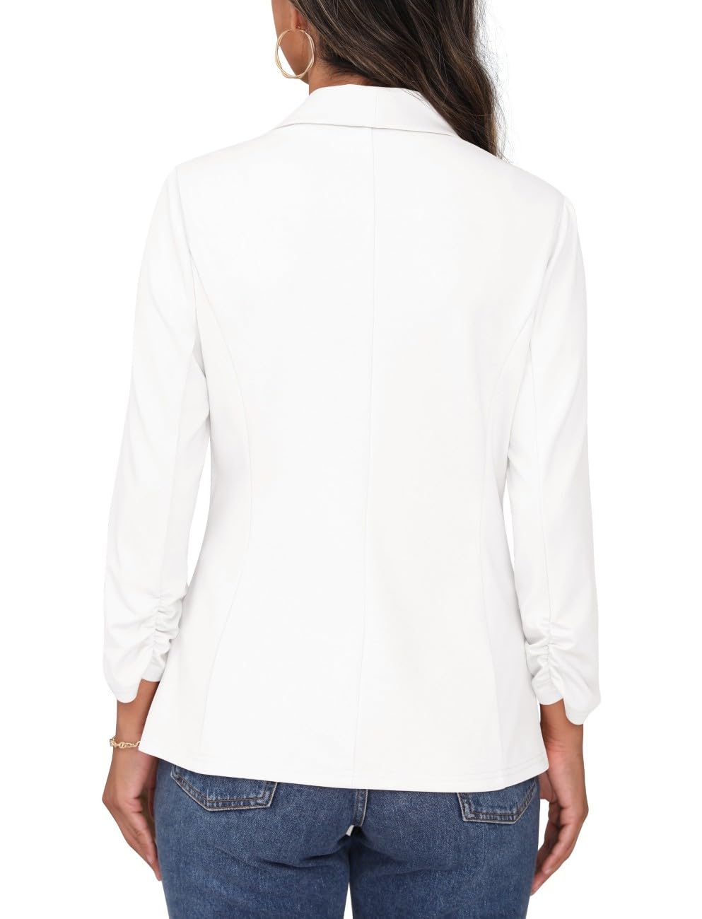 PrinStory Blazer da donna con colletto a risvolto 3/4 maniche increspate giacca con un bottone cardigan corto blazer da ufficio abbigliamento casual