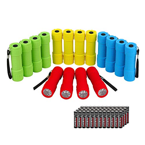 EverBrite 16-Pack Mini LED Flashlight Set, Small Flash Lights Assorted 4 Colors, 48 AAA Batteries Included, for Emergency, Camping, Hiking, Outdoor Activities, Bulk Holiday Gifts