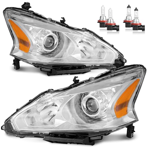ROADEAL Headlights W/Bulbs for 2013 2014 2015 Nissan Altima 4-Door Sedan Halogen Headlamp Replacement Driver & Passenger Side