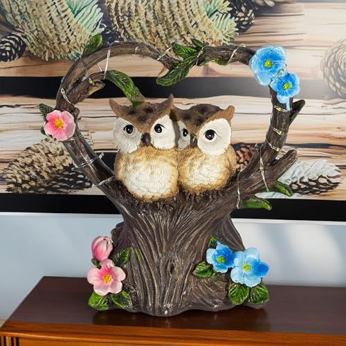 Solar Owl Statue for Outdoor Garden, Patio, or Indoor Decor – Heart-Shaped Tree with Love Owl Pair 7x7 inch — photo — 8 of 9