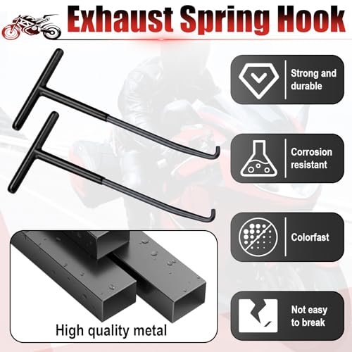Image of 2 PCS Exhaust Spring Puller Tool, Motorcycle Exhaust Spring Hook, T Shaped Handle Spring Removal Tool with Rubber Coating, Snowmobile Accessories for Motorcycle Dirt Bike (Black)