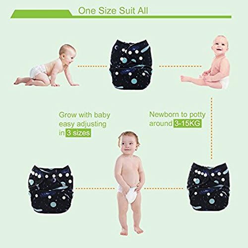 ALVABABY Pocket Cloth Diapers Reusable Washable Adjustable One Size for Baby Boys and Girls One Pack with 2 Inserts YD87