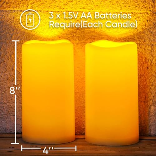 Image of Homemory 4 inch x 8 inch Large Waterproof Outdoor Flameless Candles with Remote Control and Timer, Battery Operated Flickering LED Pillar Candles for Indoor Outdoor Lanterns, Porch, Long Lasting, Set of 4