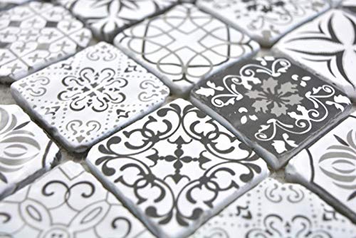 Mosaico in vetro trasparente, stile retrò, nero e bianco, da parete, per cucina, bagno, 10 pezzi