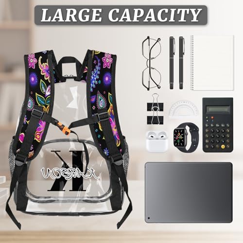 Personalized Paisley Floral Boho Large Clear Backpack Stadium Approved Heavy Duty PVC Plastic Custom Transparent Backpacks See Through Bag with Name3