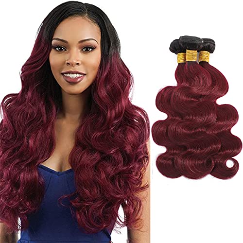 1B Burgundy Brazilian Body Wave Human Hair Extension Bundles 10A Grade 3 Bundles T1B/99J Two Tone Color Bundles Body Wave Hair Extension (10 12 14)