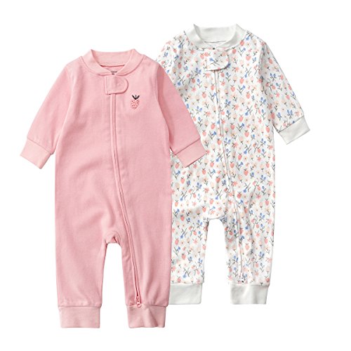 Image of Teach Leanbh Baby 2-Pack 100% Cotton Romper Jumpsuits Two Way Zipper Long Sleeve Footless Sleep and Play