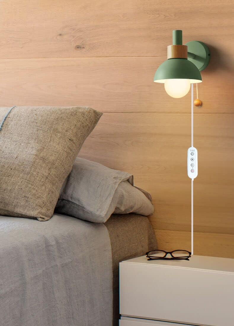 Dimmbar Wandleuchte Innen Mit Schalter, Vintage Metall Wandlampe mit E27 Lampenfassung und Zeitschaltuhr für Wohnzimmer Schlafzimmer TreppenhausFlur-grün(BD1433)