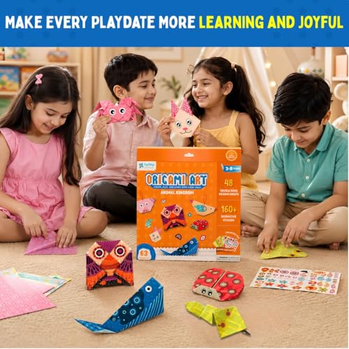 Image of PepPlay 3D Origami Paper Craft Kit (Pack of 3) - Best Birthday Return Gifts for Kids Ages 3 4 5 6 7 8 | 48 Sheets + Booklet + QR Video Tutorials Each | Mess-Free Travel Activity | Boys & Girls Gift