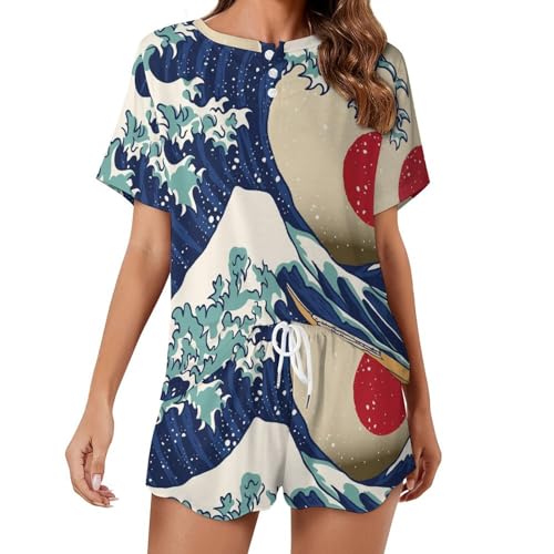 Ensemble de pyjama pour femme Vagues du Crépuscule à manches courtes pour l'été