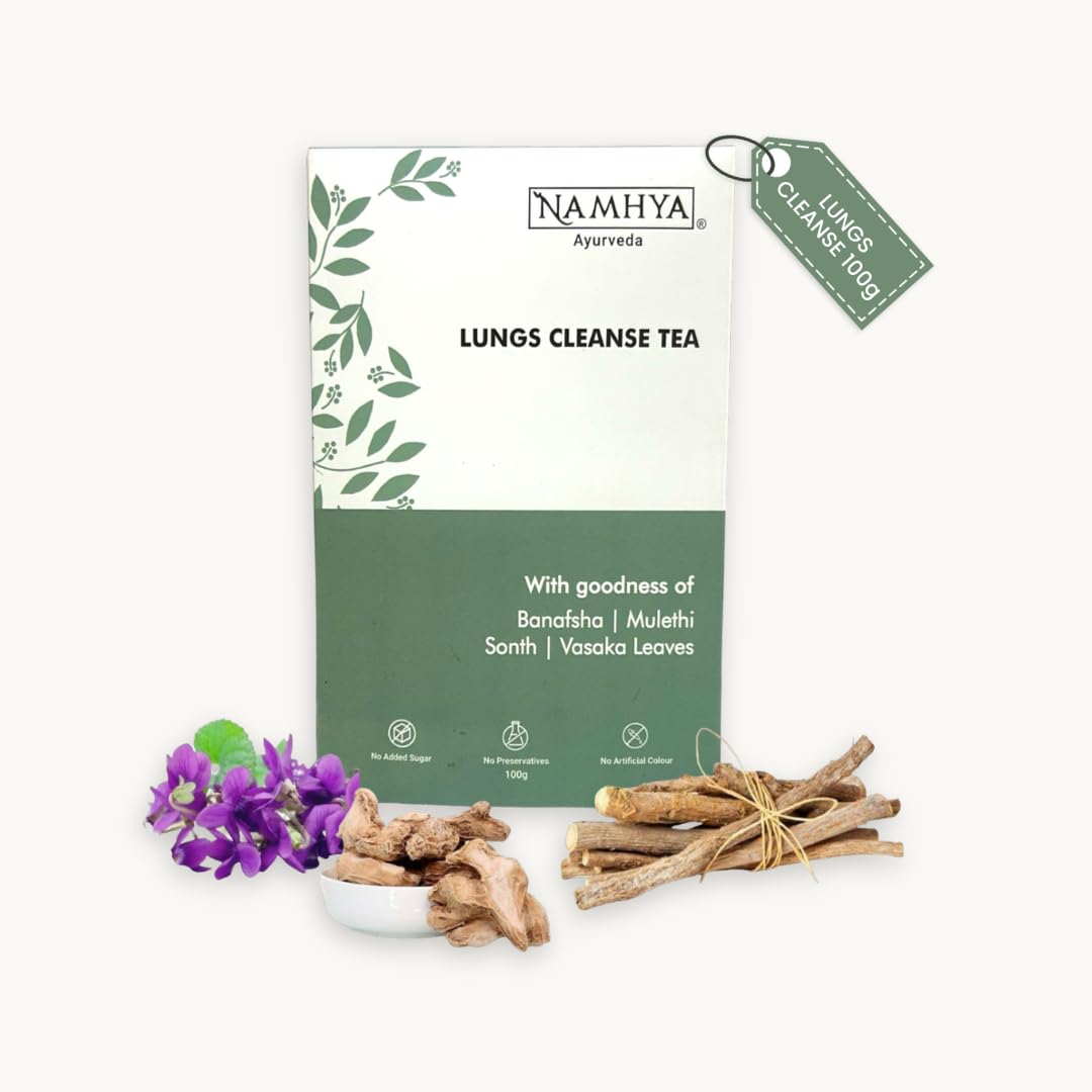 Sponsored Ad - Lungs Cleanse Herbal Tea - 100g (50 Cups) - Eases Congestion, Supports Breathing, Soothes Throat - Banafsha, Mulethi, Sonth, Vasaka - Natural, No Preservatives - Balances Kapha & Vata