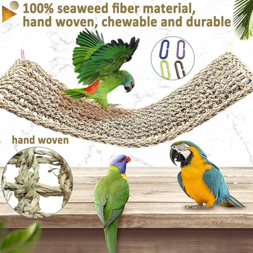 Image of Bird Seagrass Mat 30 x 7 Inch Parrot Natural Seagrass Woven Net Hammock Parakeet Climbing Rope Ladder Mat Chew Toys Cage Accessories for Pigeon Macaw Cockatiel Conure Cockatoo Rat Bearded Dragon