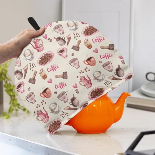Image of Tea Cosy Tea Pot Cozies Decorative Accessories for Teapots Dome Shaped Kitchen Home Table Decorative Breakfast Warmer Dust Proof Teapot Cozies, Coffee Pink Beige