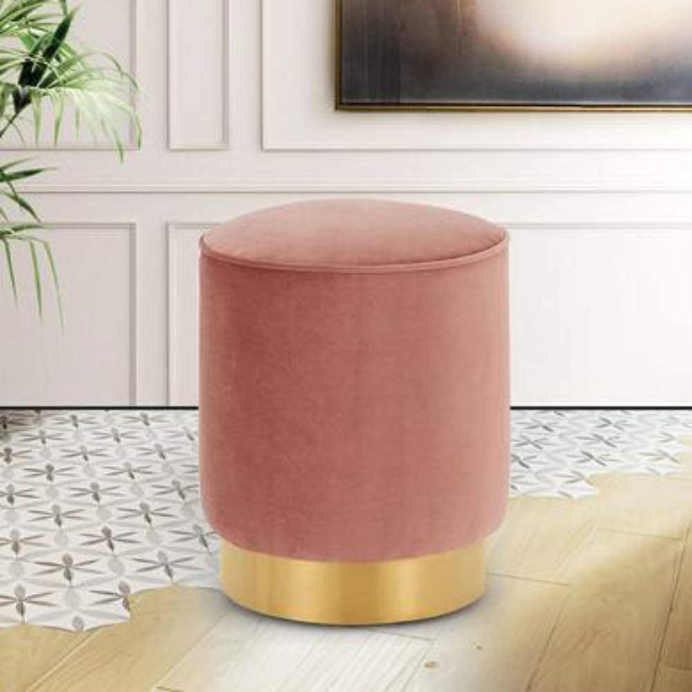 Tabourets à Langer et Repose-Pieds en Tissu Pouf Rond Bas en Métal pour Décoration Salon