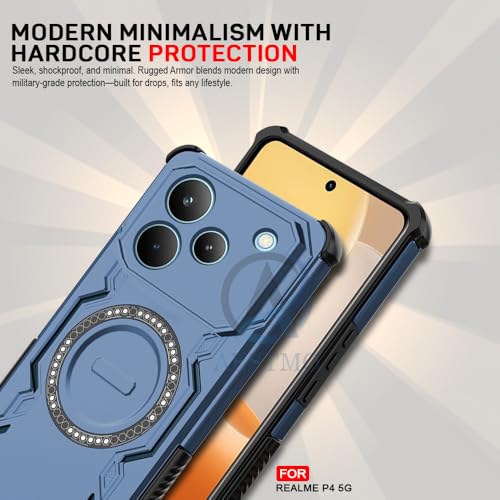 Image of AESTMO Back Case Cover for Realme P4 5G | Magnetic Case with Built-in Metal Ring | Compatible with MagSafe Accessories | Shockproof Hybrid (PC + TPU) (Blue)