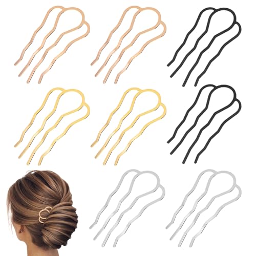Heclia 8Stück U-förmige Metall Haargabeln für Hochsteckfrisuren Dutts Französische Twists Rutschfeste Haarschmuck für Frauen Mädchen for Dickes Feines Haar Hochzeiten Alltag Eleganter French Hair Comb