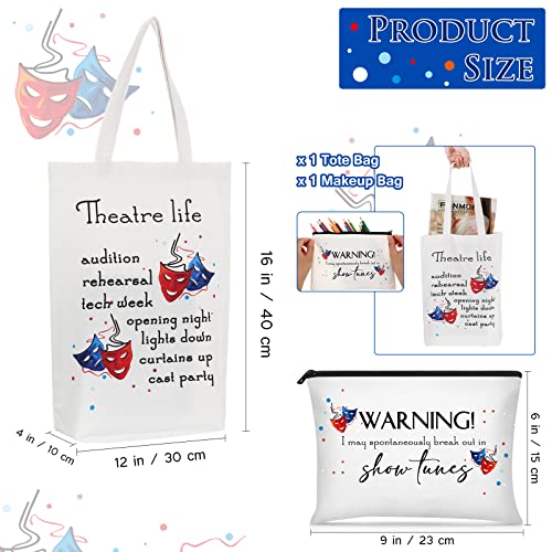 Image of Sieral 2 Pieces Theater Gift Musical Theater Life Show Canvas Tote Bag Cosmetic Reusable Comedy Tragedy Mask Makeup Bag Pouch Drama Gift for Women Actress Teacher