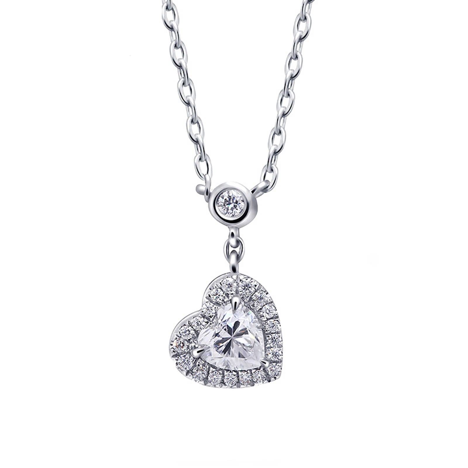 Halskette mit Anhänger für Damen, 14 K/18 K Weißgold, baumelnd, 0,4 Karat Moissanit, 45,7 cm