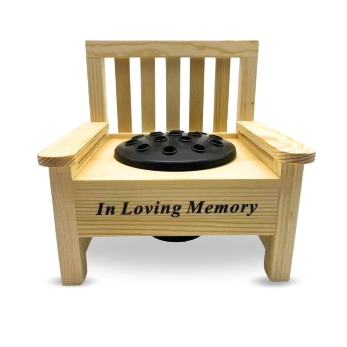 Yaldram Mini Wooden Memorial Bench with Black Plastic Insert Pot Fresh Artificial Flowers Graveside Ornament Bench with Flower Holder Heartfelt-Tribute (In Loving Memory)