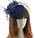 Fascinator Hair Clip Pillbox Hat Bowler Feather Flower Veil Wedding Party Hat (Navy Blue)