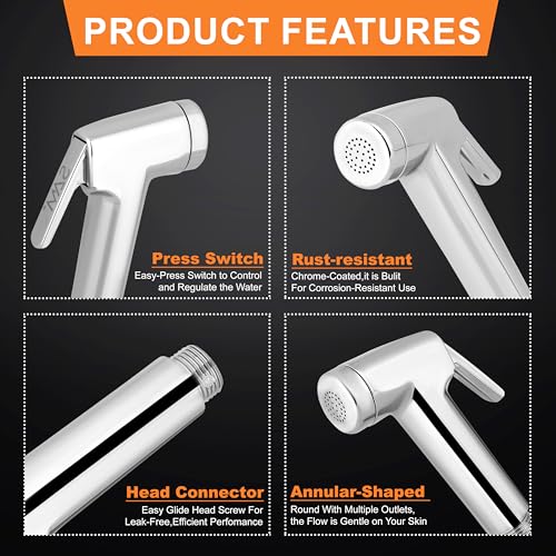 Image of SAM Super Conti Health Faucet Set Water Saving Health Faucet 1 Meter Flexible Hose and Wall Mount for Toilet | Jet Spray