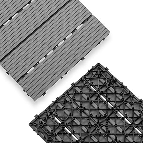 Samincom Deck Tiles Interlocking Wood-Plastic Composites Patio Pavers, Water Resistant Flooring Tiles Indoor Outdoor, 12"× 12", Pack of 22 (22 sq.ft), Dark Grey - Thumbnail 6