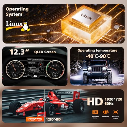 Image of 12.3 inchHD screen1920*720 Digital Instrument Cluster Display for Jeep Wrangler JK 2011-2017 Speedometer Upgrade Plug&Play Replacement OTA Upgrade