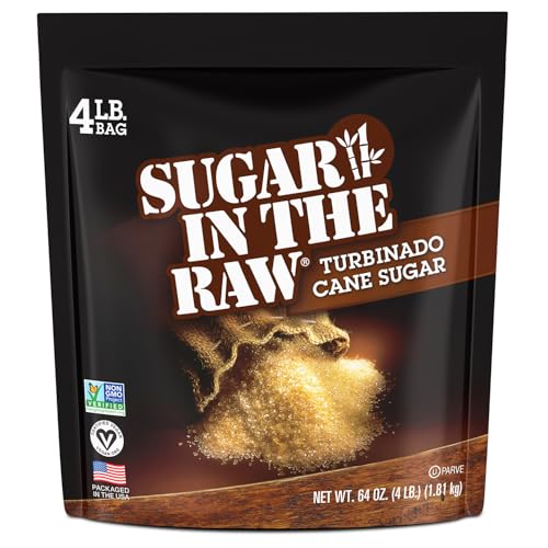 Sugar In The Raw Granulated Turbinado Cane Sugar, No erythritol, Pure Natural Sweetener, Hot & Cold Drinks, Coffee, Cooking, Baking, Vegan, Gluten-Free, Non-GMO, Bulk Sugar, 4lb Bag (1-Pack)