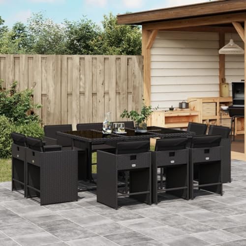 LoogCape Salon de jardin 11 pièces avec coussins en polyrotin noir, design cube peu encombrant, plateau de table en verre trempé, résistant aux UV pour terrasse,...