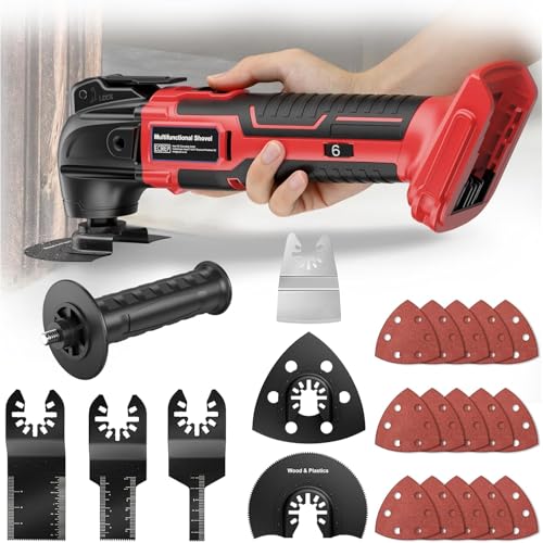 Nananuu Akku Multifunktionswerkzeug kompatibel mit Milwaukee 18V Akkus, Multitool Lektrisch 23 Zubehörteile und 6 Geschwindigkeitsstufen für Schneiden, Demontieren, Schleifen uvm(ohne Akku)