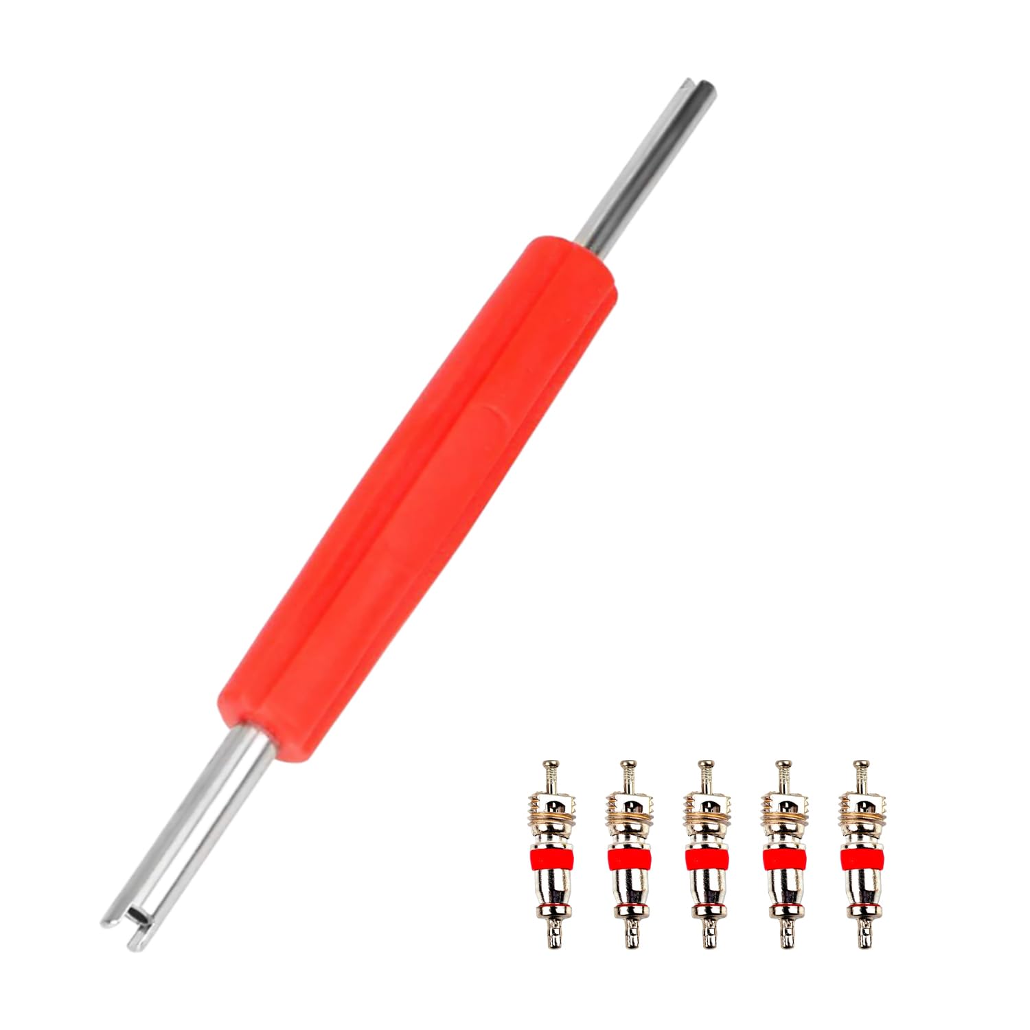Aidqxbaoer Doppelkopf-Reifenventilkernabzieher und 5 Reifenventilkerne, Auto Reifenreparatur Reifenventil Werkzeug,für Auto, Motorrad, Fahrrad