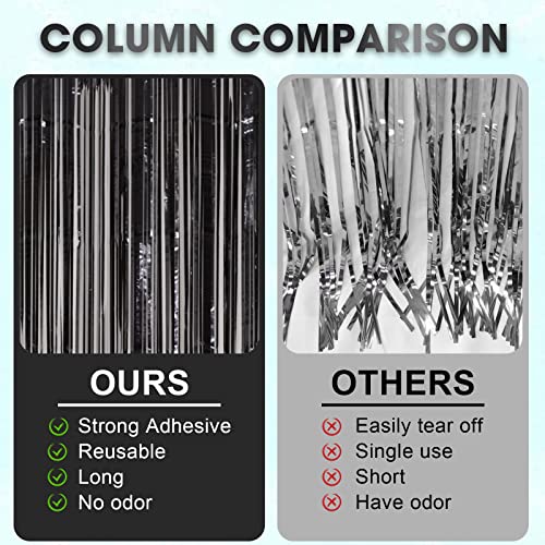 Image of Voircoloria 4 Pack Black Foil Fringe Backdrop Curtains, Tinsel Streamers Birthday Party Decorations, Fringe Backdrop for Graduation, Baby Shower, Gender Reveal, Disco Party