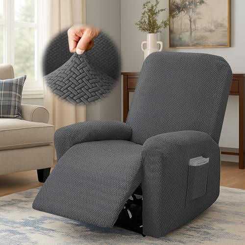 Housse Fauteuil Relax,4 Pièce Housse de Canapé Antidérapante avec Poche Latérale,Housses Fauteuil Relax Imperméable Extensible,Protege de Meubles Lavable...
