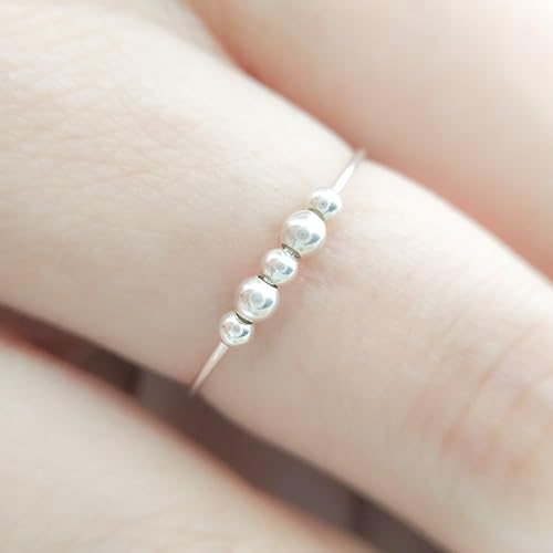 Miniatura 3 de MoonliDesigns Anti Stress Anxiety Ring Sterling Silver Stress Relief Fidget Worry Ring Adjustable Metal Beads Spinner Ring (12)