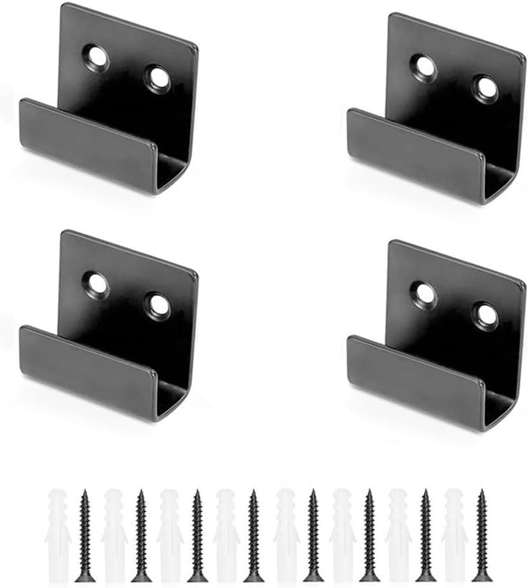 Stainless Steel Flat Hooks Brackets 2mm Thick U Shape Hangers with Screws for Tile Photo Frame Mirror Display in Home Kitchen Bathroom Office, Black, 4 Pack