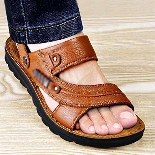 Men's Beach Shoes Sandals Cow Leather Slippers Breathable Purpose Men's Sandals(43)4