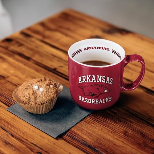 Image of Logo Brands NCAA Arkansas Razorbacks 15 oz Stripe Coffee Mug - Vintage Team Logo, Inside Print & Stripes, Microwave & Dishwasher Safe- Great Gift For Fans & Alumni