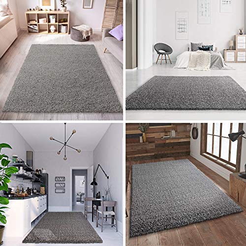 SANAT Teppich Wohnzimmer - Hellgrau Hochflor Langflor Teppiche Modern, Größe: 80x150 cm, LOCA New_1300_80X150_Light Gray