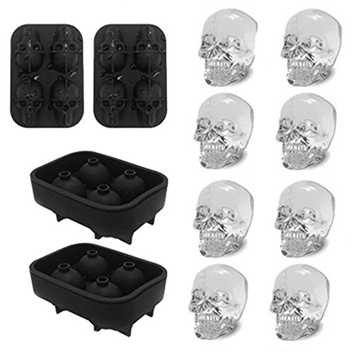 3D Skull Ice Mold-2Pack,Easy Release Silicone Mold,8 Cute and Funny Ice Skull
