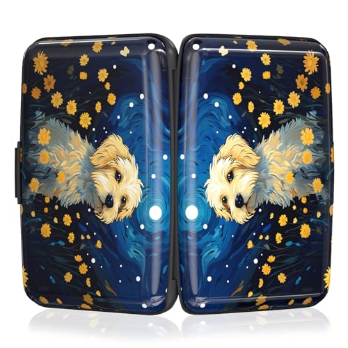 Image of Rimilak Aluminuml Credit Card Holder, Mini Credit Card Wallet RFID Blocking Slim Metal Hard Case for Women Men, Cute Dog