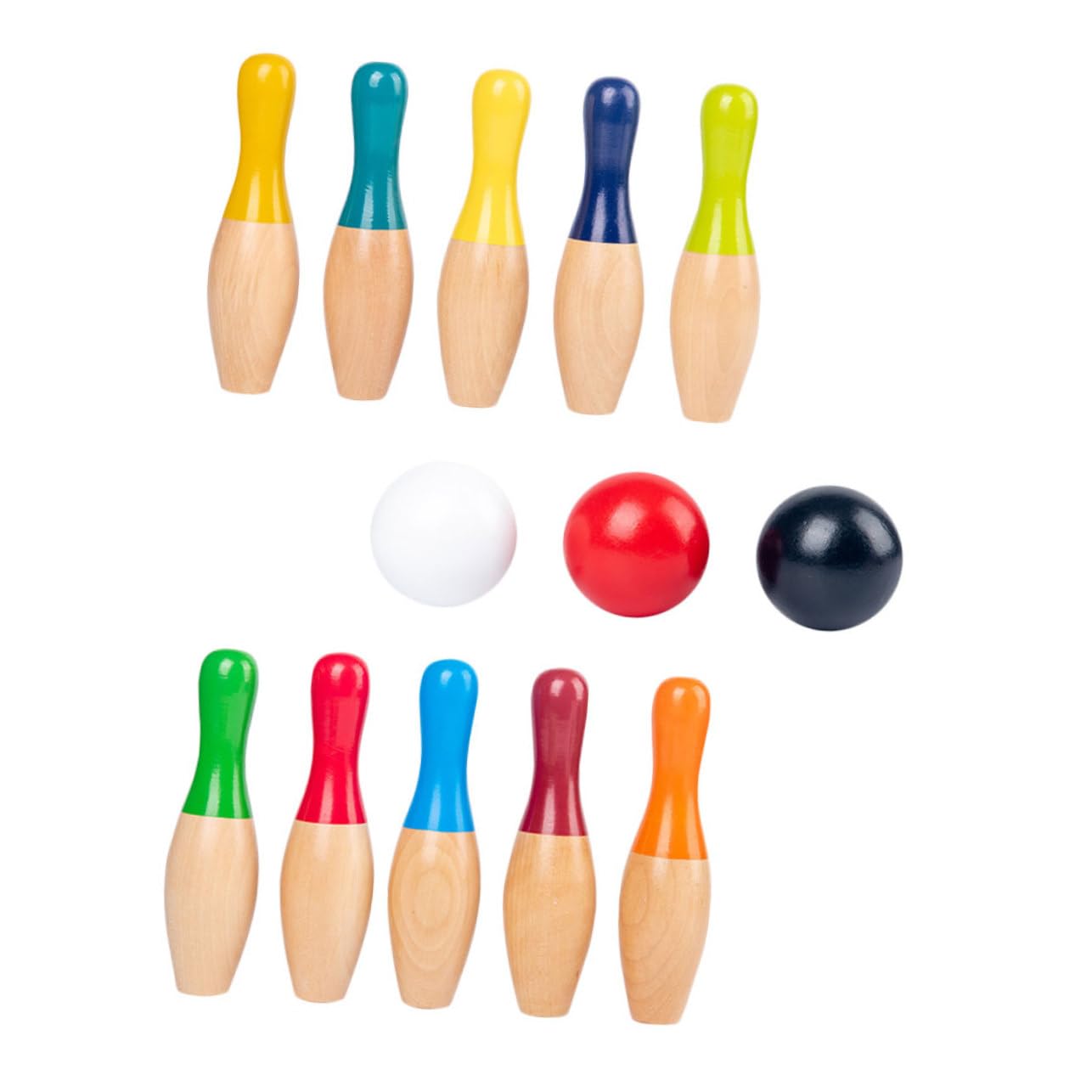 Milisten Juego De Bolos Grandes De Madera para Niños, Bolas De Bolos Simuladas, Set Educativo 3 Bolas y 10, Color Arcoíris, Juguete para Desarrollo Infantil Interiores